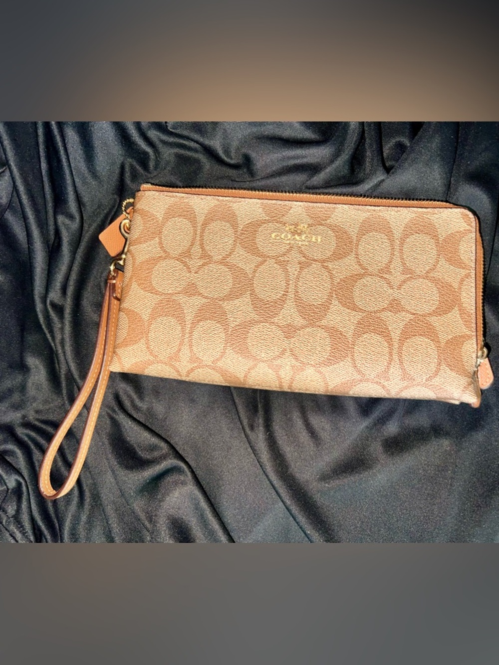 Coach Tan Signature Canvas Wristlet Clutch